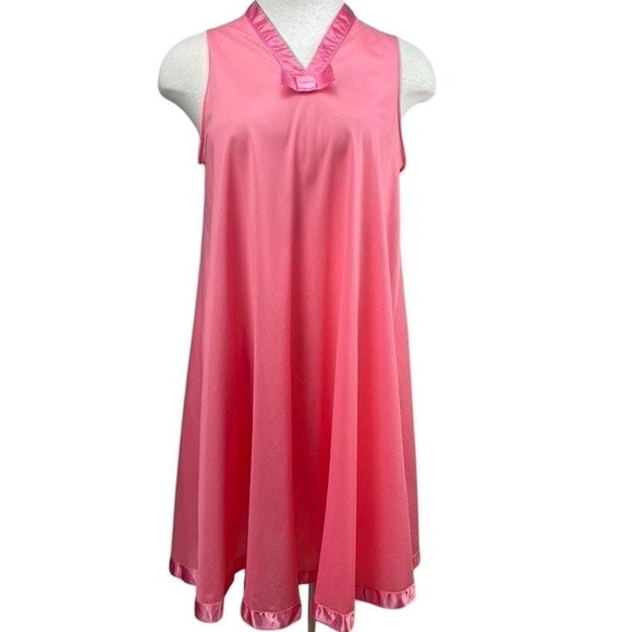 Henson Kickernick Other - Vintage Pink Womens (M) Nightgown 70s Satin Trim Bow Nightie Coquette Lingerie